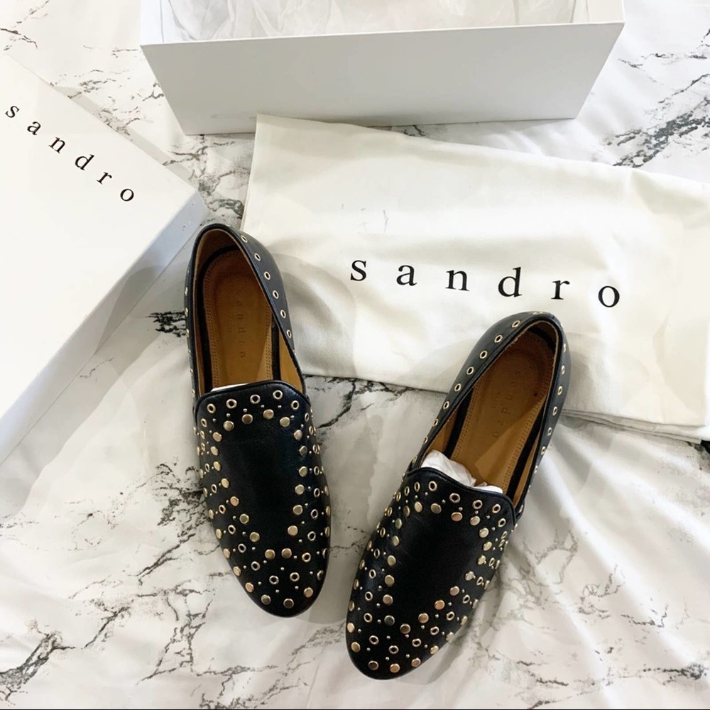 Sandro Paris Leather Studded Bary Mules NIB 37